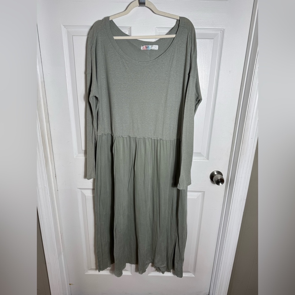 Free People Beach Oversized Sage Green Maxi Dress Long Sleeve Boho LG - Picture 9 of 10